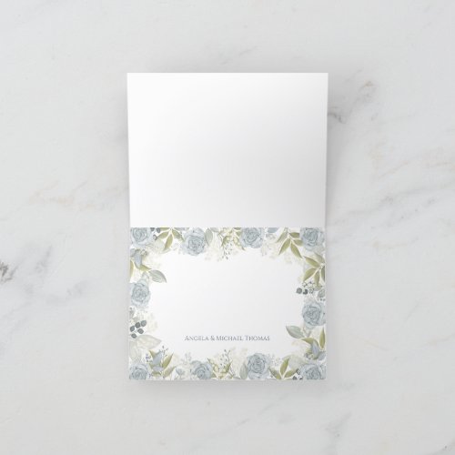 Elegant Floral Dusty Blue Classic Rose Greenery Thank You Card