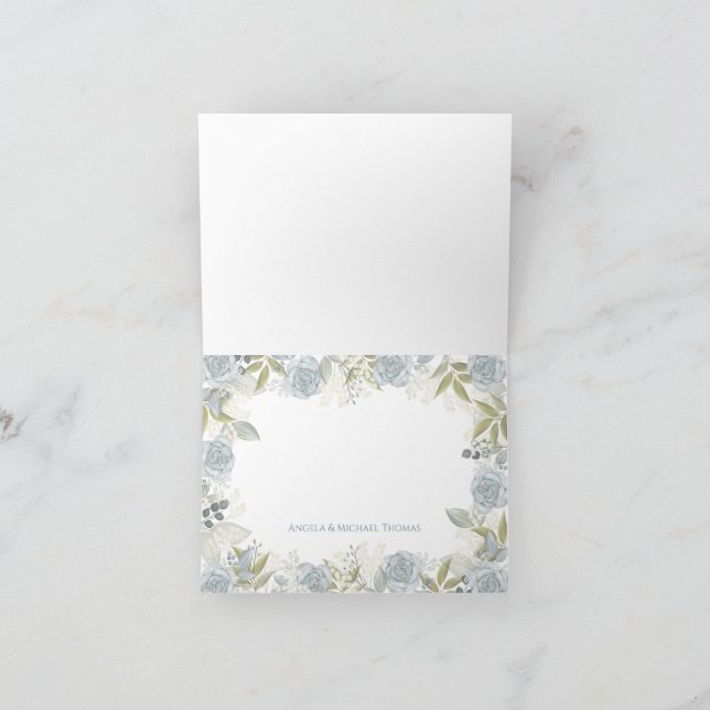 Elegant Floral Dusty Blue Classic Rose Greenery Thank You Card (Inside)