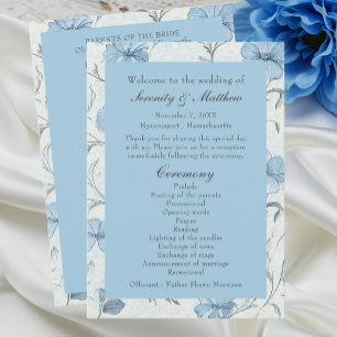 Elegant Floral Dusty Blue Country Garden Wedding Program