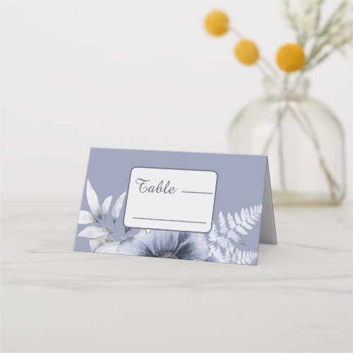 Elegant Floral Dusty Blue Floral Wedding Place Card