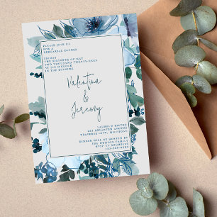 Elegant Floral Dusty Blue Flowers Rehearsal Dinner Invitation
