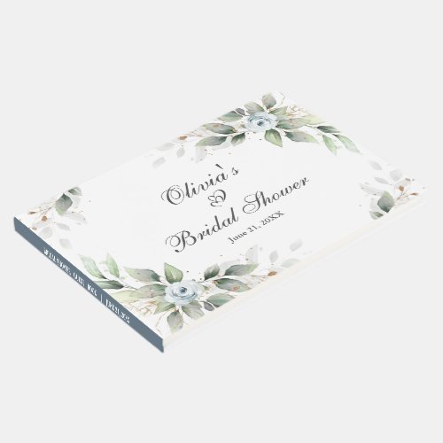 Elegant Floral Dusty Blue Greenery Bridal Shower Guest Book