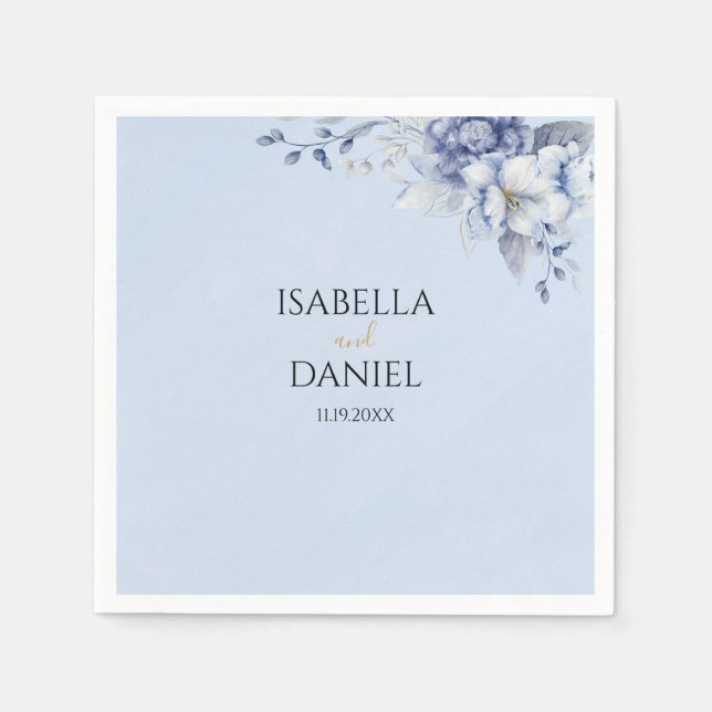 Elegant Floral Dusty Blue Powder Blue Wedding Napkins (Front)