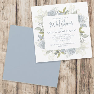 Elegant Floral Dusty Blue Rose Bridal Shower Invitation