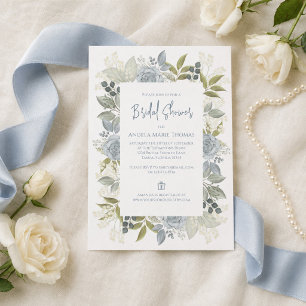 Elegant Floral Dusty Blue Rose Bridal Shower Rose Invitation