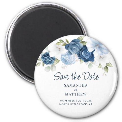 Elegant Floral Dusty Blue Save the Date Magnet