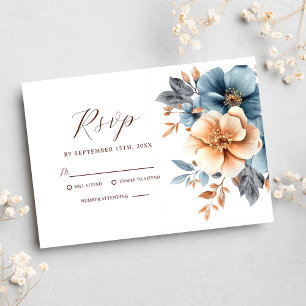 Elegant Floral Dusty Blue Terracotta Wedding RSVP Card