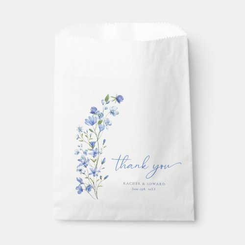 Elegant Floral Dusty Blue Thank You Favor Bag
