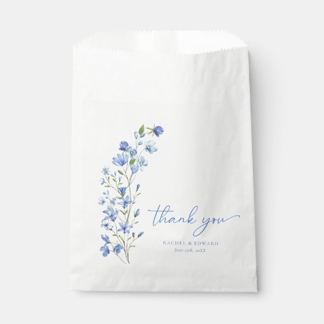 Elegant Floral Dusty Blue Thank You Favor Bag (Front)