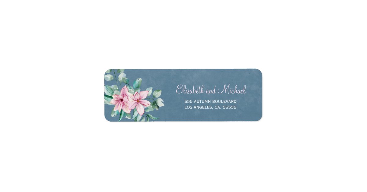 Elegant floral dusty blue wedding return address label | Zazzle