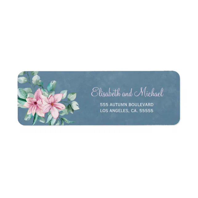 Elegant floral dusty blue wedding return address label | Zazzle