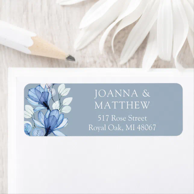 Elegant Floral Dusty Blue Wedding Return Address Label | Zazzle