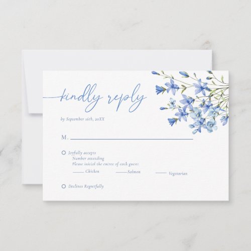 Elegant Floral Dusty Blue Wedding  RSVP Card