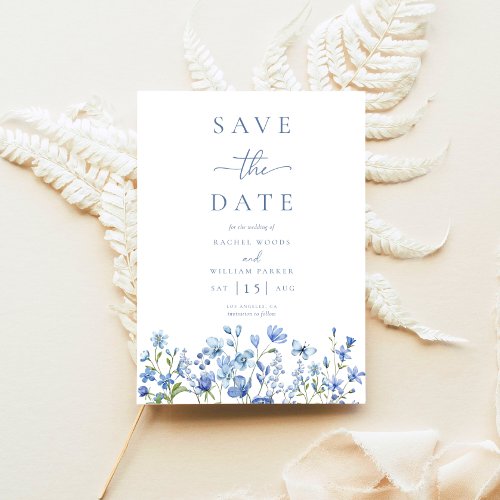 Elegant Floral Dusty Blue Wedding Save The Date
