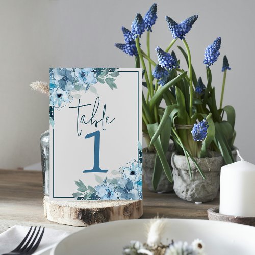 Elegant Floral Dusty Blue Wedding Table Number