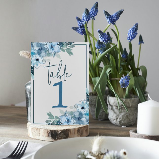 Elegant Floral Dusty Blue Wedding Table Number (Creator Uploaded)