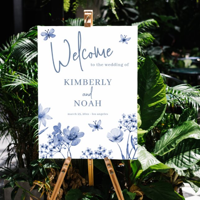 Elegant floral dusty blue wedding welcome sign (Creator Uploaded)