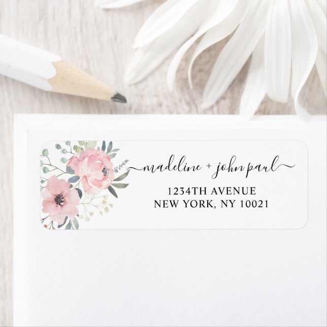 Elegant Floral Dusty Blush Pink Wedding Label (Insitu)