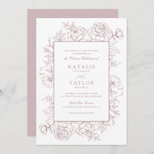 Elegant Floral Dusty Blush Roses Frame Wedding Invitation