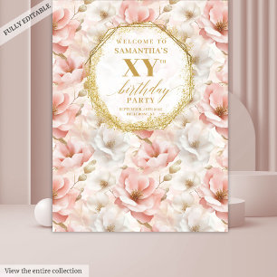 Elegant Floral Dusty Pink Birthday Party Backdrop