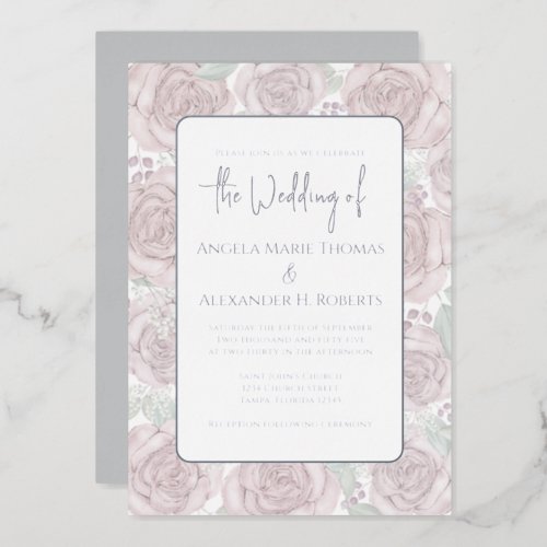 Elegant Floral Dusty Rose Classic Watercolor Foil Invitation