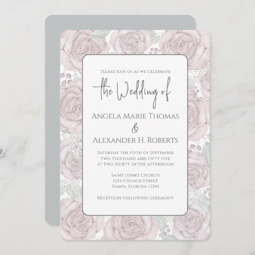 Elegant Floral Dusty Rose Classic Watercolor Invitation