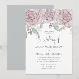 Elegant Floral Dusty Rose Classic Watercolor Invitation