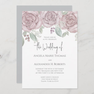 Elegant Floral Dusty Rose Classic Watercolor Invitation