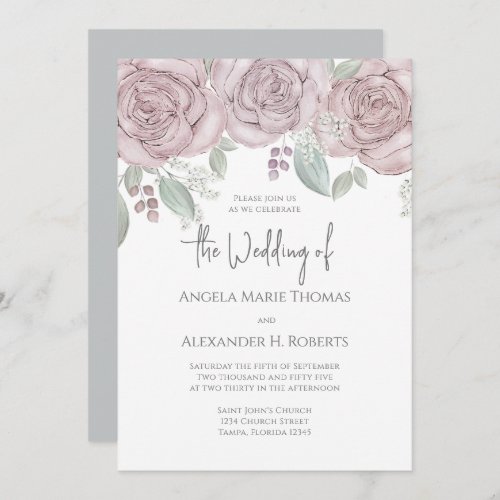 Elegant Floral Dusty Rose Classic Watercolor  Invitation