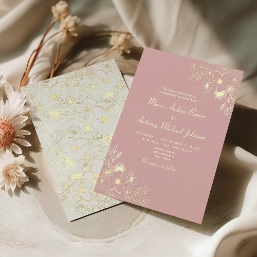 Elegant Floral Dusty Rose Wedding Invitation