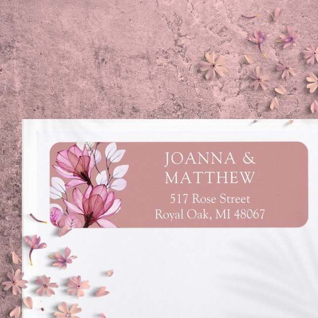 Elegant Floral Dusty Rose Wedding Return Address Label (Elegant Floral Dusty Rose Wedding Return Address Label)