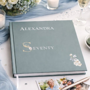 Elegant Floral Dusty Sage 70th Birthday Silver Foil Guest Book