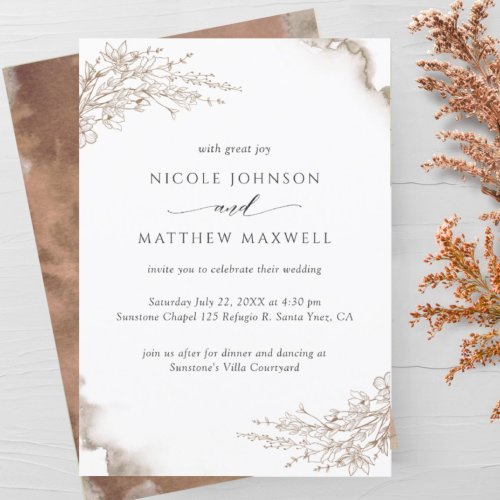 Elegant Floral Earthy Tones Watercolor Wedding Invitation