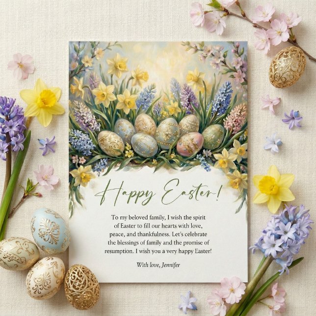 Elegant Floral Easter Eggs Spring Religious Holiday Card (Elegant Happy Easter Holiday Card)