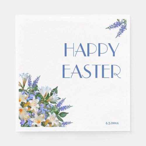 Elegant Floral Easter Lilies Blue White Easter  Napkins