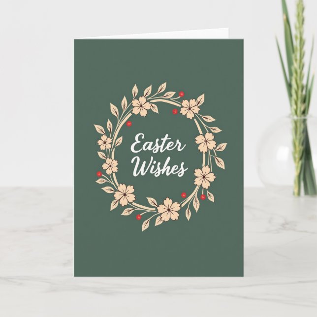 Elegant Floral Easter Wishes Card (Front)
