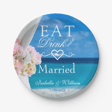 Elegant Floral Eat Drink Married Beach Wedding Paper Plate Elegant Floral Eat Drink Married Beach Wedding Paper Plate
