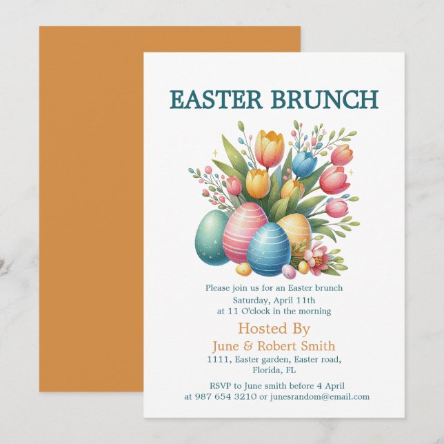 Elegant Floral egg easter brunch Holiday Card (Front/Back)