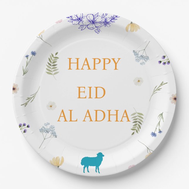 Elegant Floral Eid al-Adha  Paper Plates (Front)