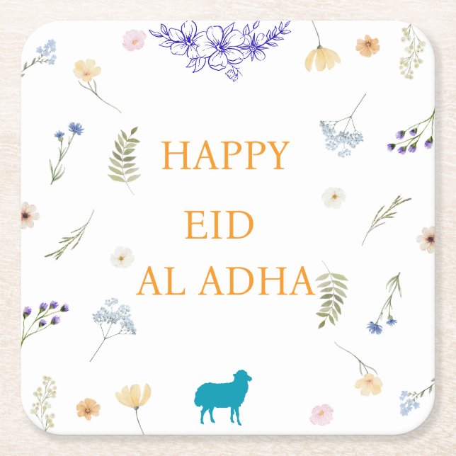 Elegant Floral Eid al-Adha  Square Paper Coaster (Front)