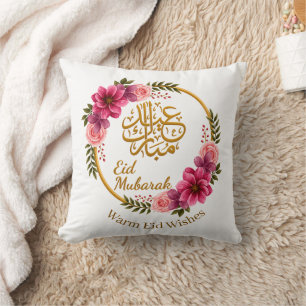 Elegant Floral Eid Mubarak Throw Pillow