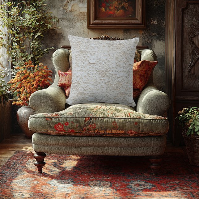 Elegant Floral Embossed Print - Faux Embroidered Throw Pillow (Creator Uploaded)