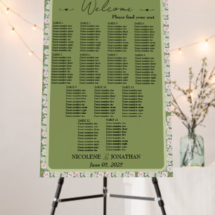 Elegant Floral Embrace 13-Table Seating Chart Foam Board