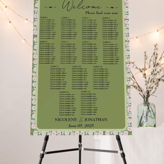 Elegant Floral Embrace 13-Table Seating Chart Foam Board (In Situ (Stand))
