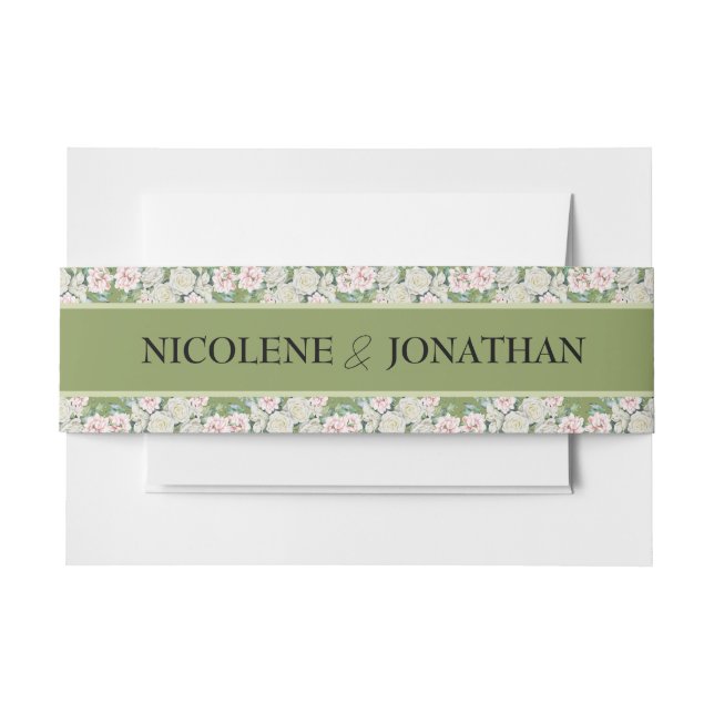 Elegant Floral Embrace Wedding  Invitation Belly Band (Front Example)
