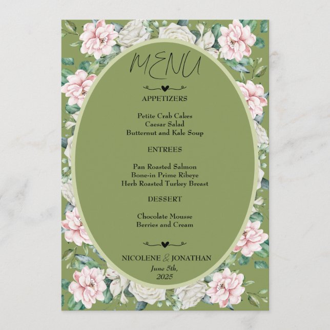 Elegant Floral Embrace Wedding Menu (Front)