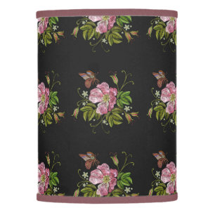 Elegant Floral Embroidery Pattern Black Background Lamp Shade