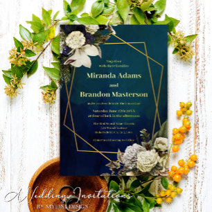 Elegant Floral Emerald Green and Gold Wedding Foil Invitation