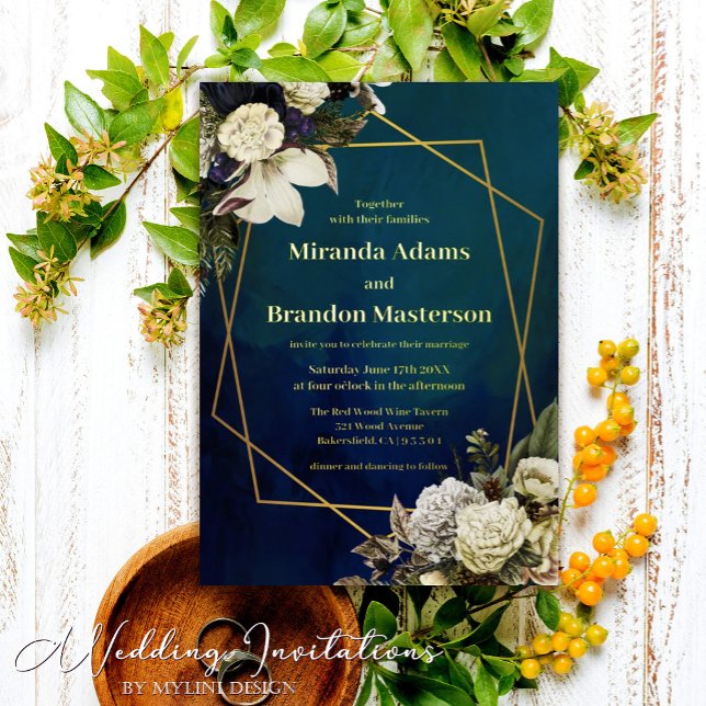 Elegant Floral Emerald Green and Gold Wedding Foil Invitation (Creator Uploaded)