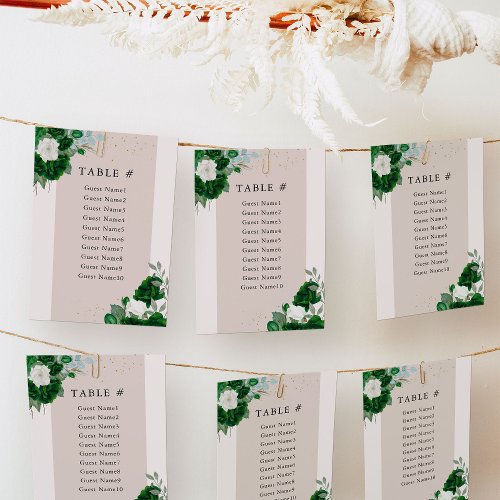 Elegant Floral Emerald Green Table Seating Chart